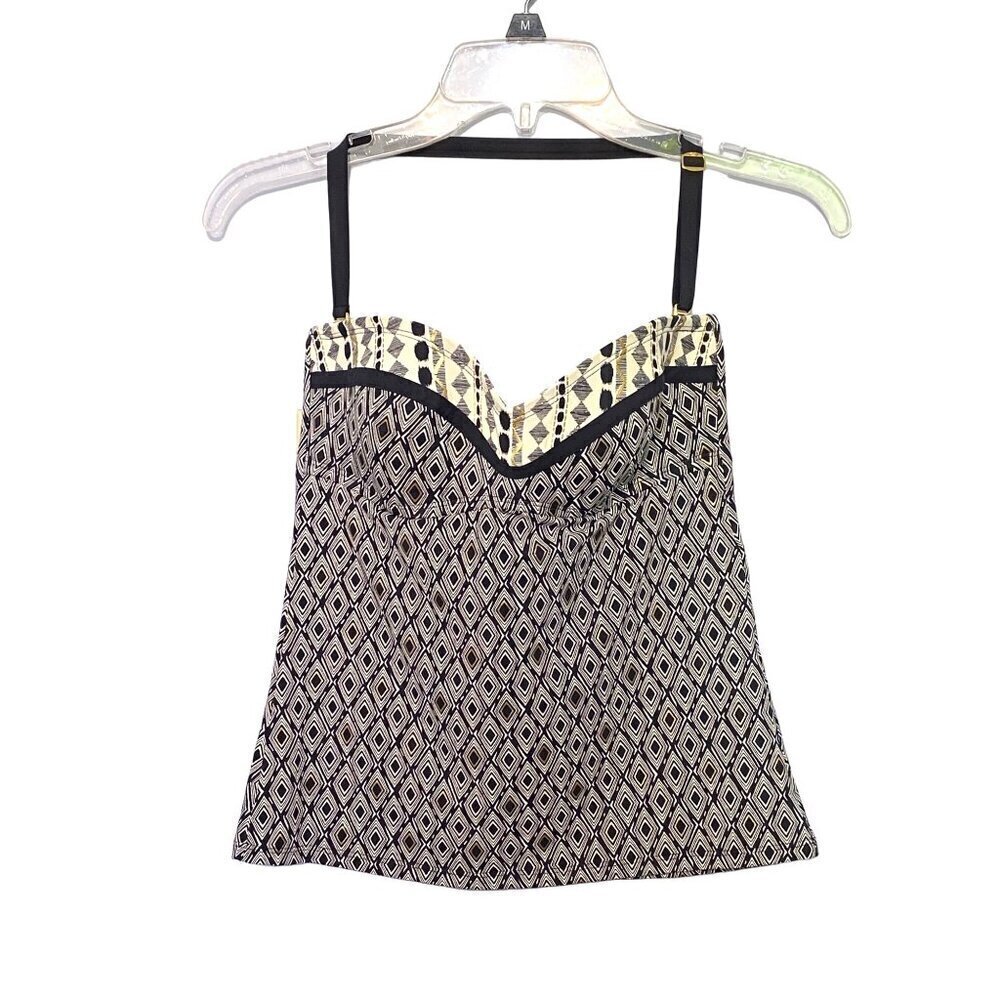 Bleu Rod Beattie Swimsuit Top Halter Strap Black, White & Gold Women’s Size 4